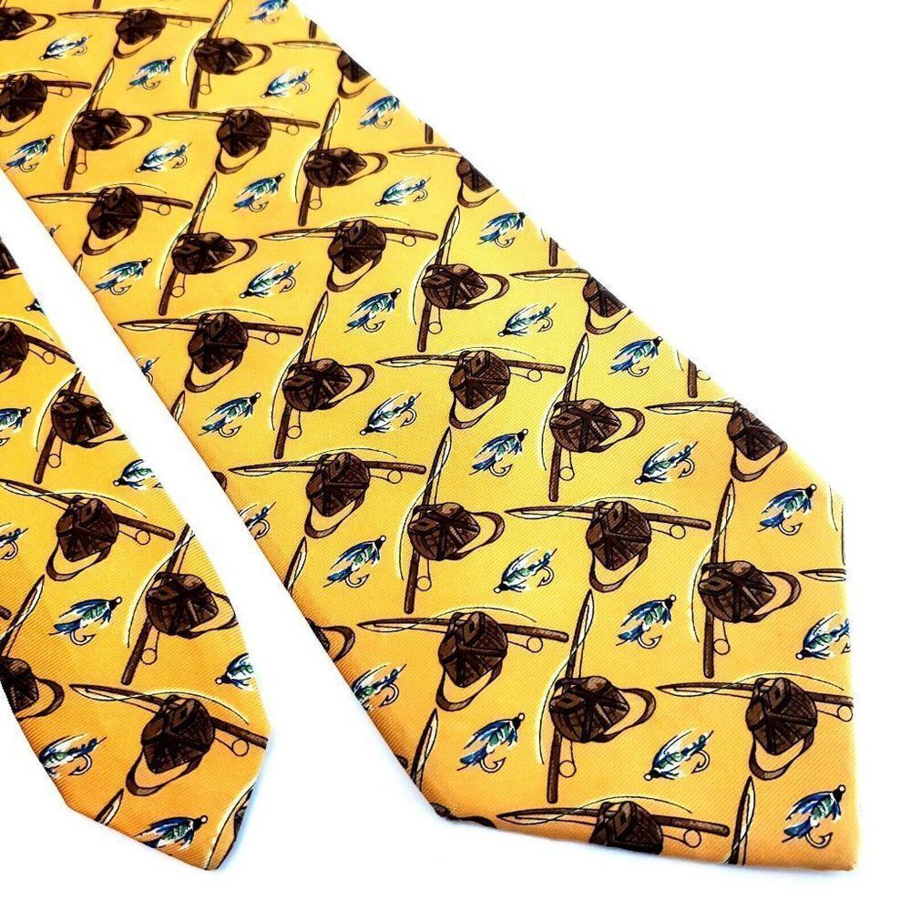 Banana Republic Fly Fishing‎ Print Yellow Wide Silk Tie